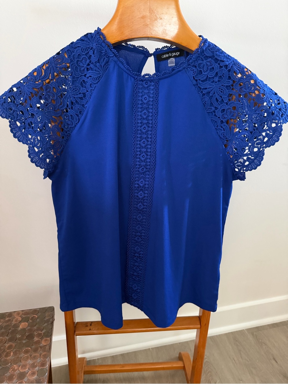 Cable & Gauge Cobalt Blue Lace Sleeve Blouse